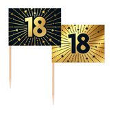 18 Jaar Cocktailprikkers Zwart Goud 50st